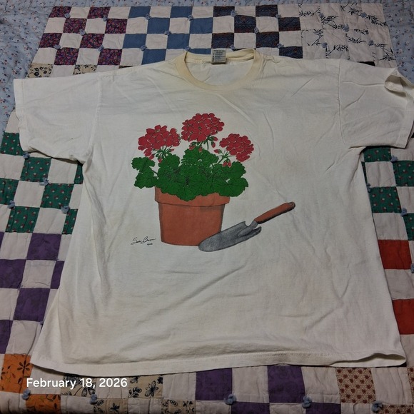 Delta Other - * Vintage Potted Flowers Graphic T Shirt Size XL White 90s